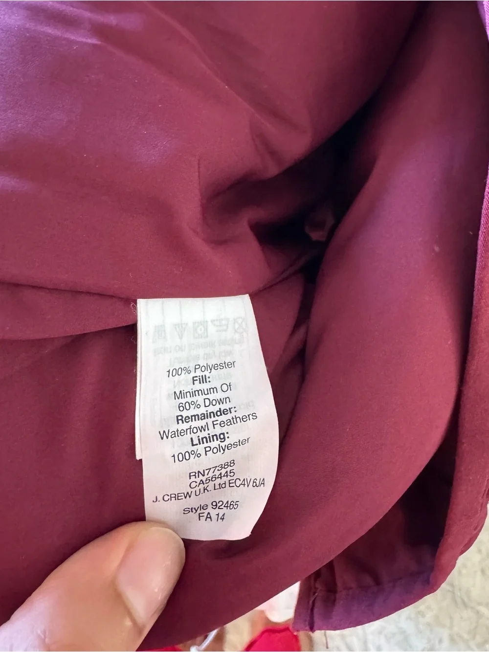 J. Crew Quilted Down Vest in Deep Burgundy